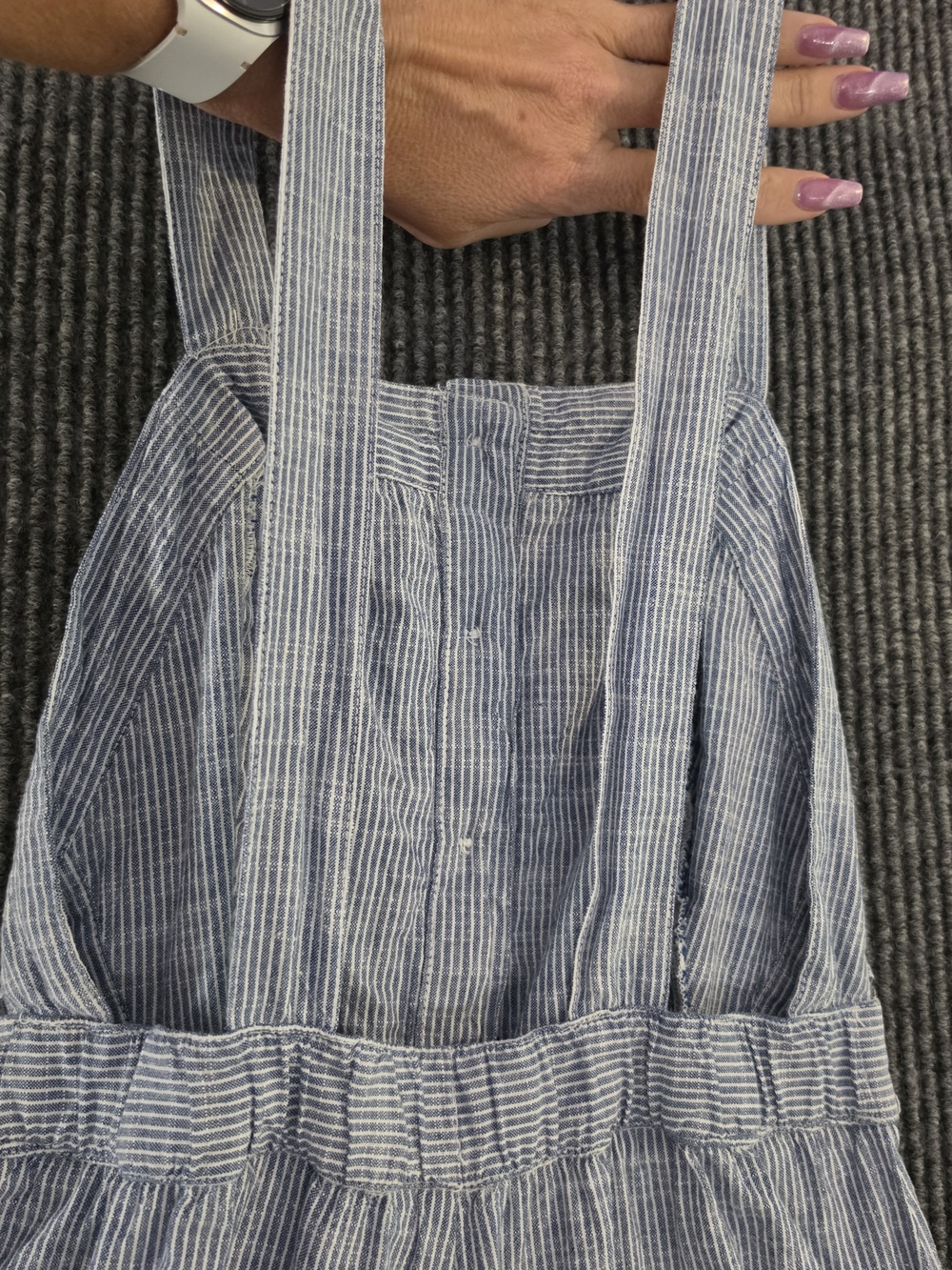 Wide-Leg Button-Front Jumpsuit - Light Blue Pinstripe - Picture 7 of 7